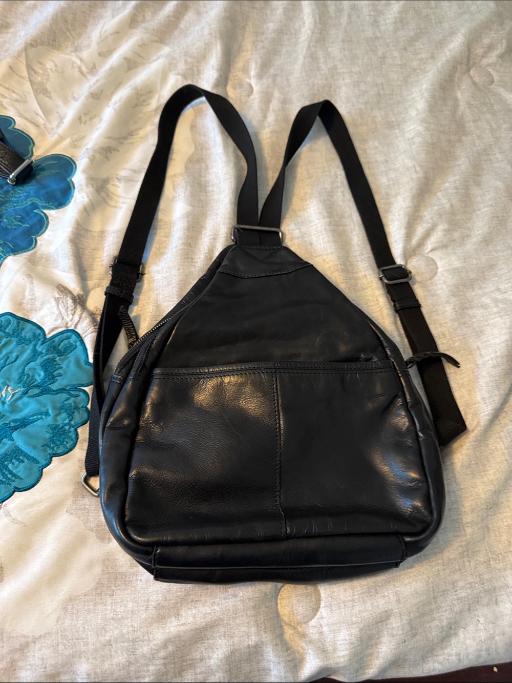 Black Leather Sling Backpack - Unbranded
